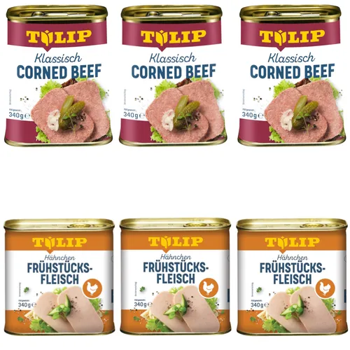 TULIP Bundle Frühstücksfleisch Corned Beef Hähnchen Delikatesse Konserve 6x 340g