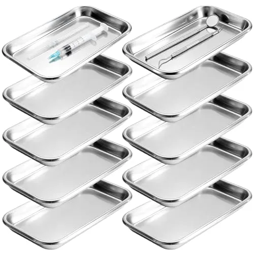 Stück Instrumententablett Edelstahl, 22,5 * 11,7 * 2cm Rechteckige Tabletts, Klein Labortablett Edelstahltabletts, Servierplatten Labor für Dental Laborbedarf Servierplatten Krankenhäusern 10