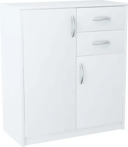 Matkam Möbel Kommode, Weiß, 2-türig, 74x85x35 cm - Elegante Kommode aus Holzwerkstoff, ideal für Wohnzimmer und Flur. Mit viel Stauraum in 2 Schubladen und 2 Türen, pflegeleicht und langlebig.