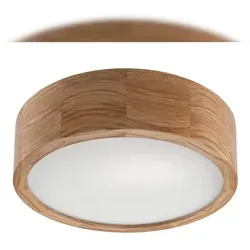 Licht-Erlebnisse Deckenleuchte Eiche rund Holz Lampe - Runde Deckenleuchte aus Holz und Glas für eine blendarme, gemütliche Beleuchtung. Ideal für Wohnzimmer, Flur oder Schlafzimmer – ein zeitloser Hingucker!