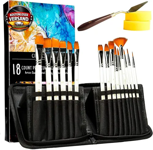 Profi-Pinselset für Acryl Aquarell Ölmalerei – 18 Pinsel Nylonhaar für Künstler