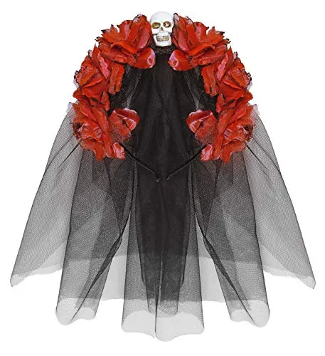 W WIDMANN MILANO Party Fashion - Haarreif mit Rosen und Schleier, Dia de los Muertos, Day of the Dead, Skelett Braut