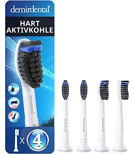 4er demirdental Aktivkohle Aufsätze passend für Philips Sonicare Ersatzbürsten, Harte Bürstenköpfe für extra intensive & natürliche Reinigung, Weiß, entspricht HX9054