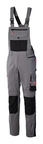 Fortis Damen-Latzhose Performance grau-schwarz Größe 54 - Robuste Damen-Latzhose aus dehnbarem Ripstopgewebe, ideal für den Einsatz im Arbeitsalltag. Mit zahlreichen Taschen und Knieschutz für mehr Funktionalität und Komfort.