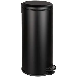 Wenko Mülleimer Leman, 30 Liter Edelstahl, schwarz - Haushaltszubehör: Langlebiger Edelstahl-Mülleimer mit praktischer Trittfunktion für hygienisches Öffnen und Easy-Close Absenkautomatik. Ideal für Küche und moderne Wohnräume.