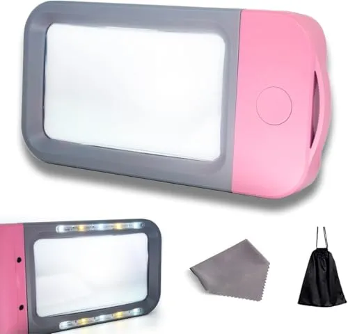 VOCA Lupe mit Licht, Leselupe, leselupe mit licht für senioren groß 10 LED, Lupe 3X große rechteckige Leselupe mit dimmbarer LED für Senioren, Zeitung, Bücher, Kleindruck, Inspektion (Rosa)