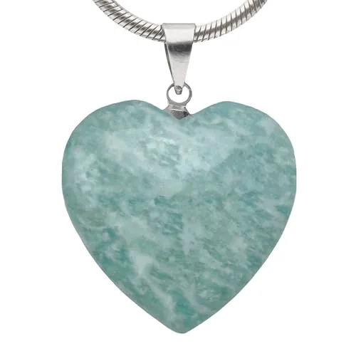 Lebensquelle Plus Herzanhänger aus echtem Edelstein 2x2 cm | Anhänger Herz mit silberfarbener Öse (Amazonit)