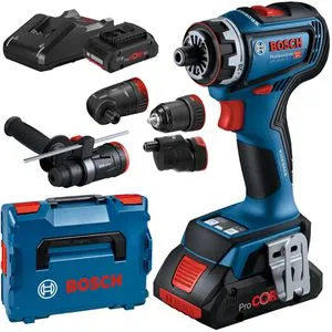 Bosch Akku-Bohrschrauber GSR 18V-90 FC Professional - 18V 4Ah, mit 2 Akkus und 4 Aufsätzen, FlexiClick System für einfachen Aufsatzwechsel und GRATIS Geschenk bei Registrierung