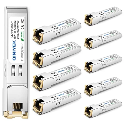 QINIYEK 10-Stück 1.25/2.5/5/10G SFP+ auf RJ45 Transceiver Kupfer SFP Modul, Cat.6a/7, bis zu 30m, für Cisco SFP-10G-T-S, MikroTik S+RJ10, Ubiquiti UF-RJ45-10g, TP-Link, Netgear, Fortinet, Open Switch