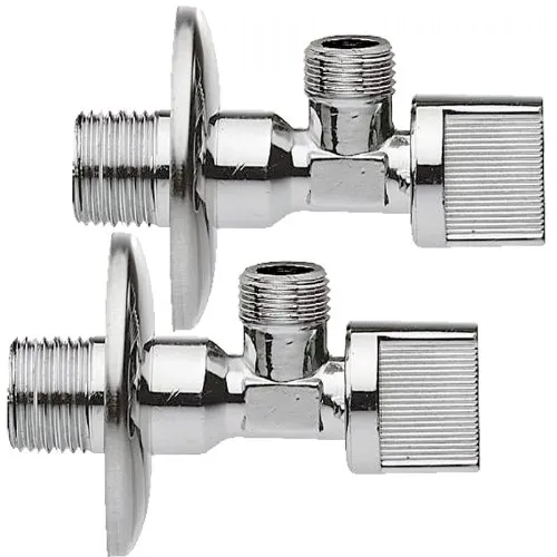 Kugelventil 1/2 x 3/8 Zoll 2er Set – Eckventile aus Messing verchromt, Wandanschlussventil für Waschbecken & WC, langlebig, tropfsicher, mit Rosetten