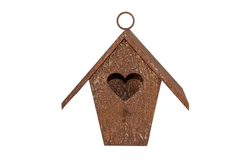 Dewoga Edelrost-Metalldesign Vogelhaus - Stilvolles Vogelhaus im Shabby-Style, ideal für Balkon oder Garten. Mit praktischer Metallschlaufe zum einfachen Aufhängen und einer ansprechenden Rostpatina, die Vögel anzieht.