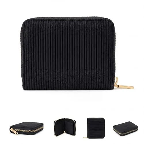 MillyMilk® Kord Geldbeutel Fondo – Formstabiler Mini Portemonnaie für Damen (Schwarz)