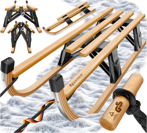 KESSER Premium Holzschlitten - Faltbar für Kinder - KESSER Holzschlitten mit großer Sitzfläche und Faltmechanismus für einfachen Transport. Belastbar bis 120 kg, ideal für den ultimativen Fahrspaß im Winter!