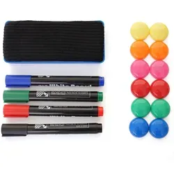 MCW Whiteboard Zubehör-Set - Präsentation: Komplettes Zubehör-Set mit 12 Magneten, 4 Boardmarkern und Schwamm – ideal für kreative Ideen und Organisation auf Ihrem Whiteboard.