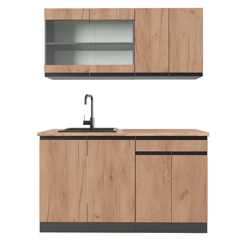 Vicco Küchenzeile R-Line, Goldkraft Eiche/Anthrazit, 140 cm - Küchenzeile für kleine Räume, kompakt und flexibel, ideal für Wohnungen oder Büros, höhenverstellbar für ergonomisches Arbeiten.
