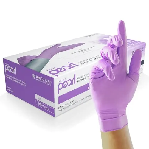 UNIGLOVES Violet Pearl Nitril-Untersuchungshandschuhe - vielseitig einsetzbar, puderfreie und latexfreie Einweghandschuhe - Box mit 100 Handschuhen, Violett, Groß (GP0074)