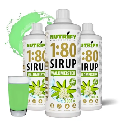 NUTRIFY Vital Drink Sirup 1:80 Waldmeister 1L - 3er VPE - Nahrungsergänzungsmittel, zuckerfreier Fitness Drink mit nur 1,75 kcal pro Glas und 80 Liter Ertrag pro Flasche – ideal für deine Diät- und Fitnessziele!