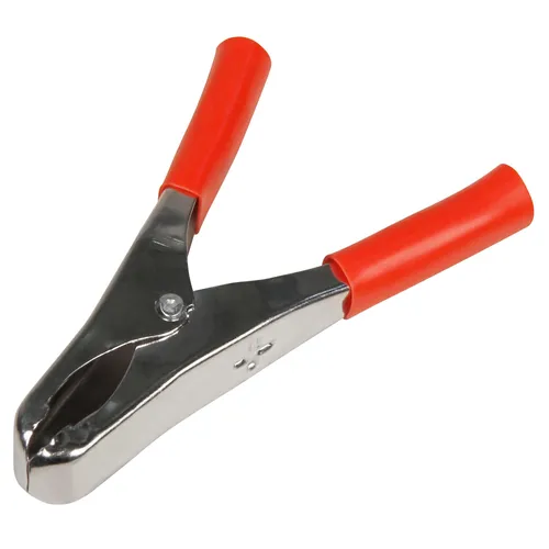Krokodilklemme mit Griffen, teilisoliert, 82mm, 20A, rot