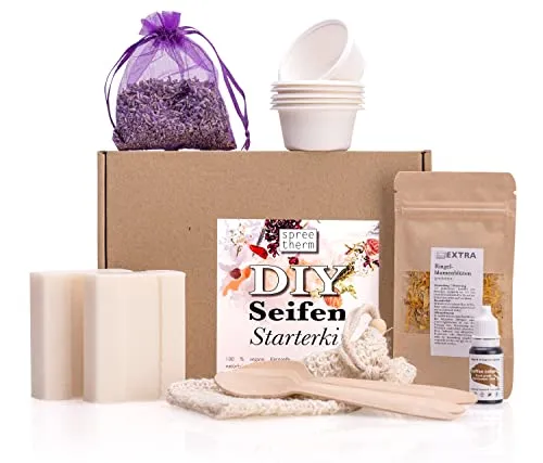 spreetherm Seifen-Set Seife selber machen - DIY Set zur Herstellung von Seife, bekannt aus Social Media, mit 350 g veganer Kernseife für antibakterielle Pflege von Haut und Händen.