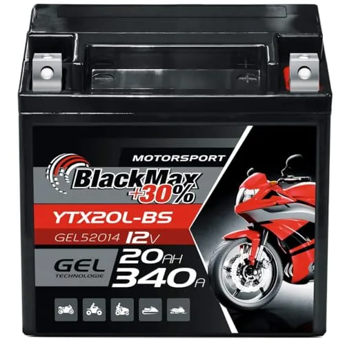YTX20L-BS Motorradbatterie 12V 20Ah BlackMax Gel CTX20L-BS