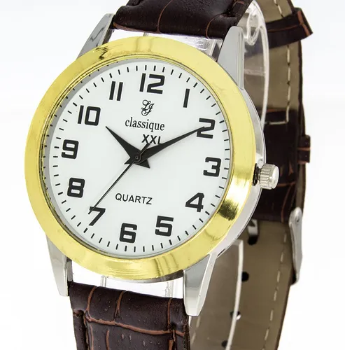 Herrenuhr Classique bicolor 40mm Durchmesser braunes Band Krokoprägung ablesbar