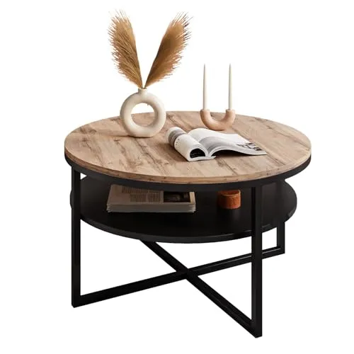 lukmebel CIRI-X Couchtisch rund - Beistelltisch fürs Wohnzimmer mit integriertem Regal, ideal für moderne Wohnstile. Hochwertige Verarbeitung und pflegeleichte Materialien machen ihn zum praktischen Hingucker.