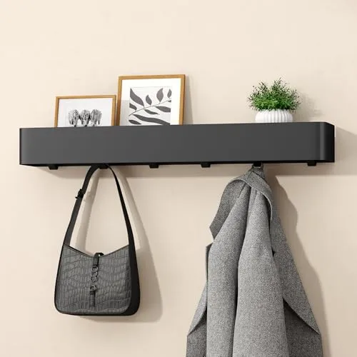 doporro Wandgarderobe mit Ablage und 6 Haken, 60 cm, Sandschwarz - Praktische Wandgarderobe für Flur und Bad. Mit 6 stabilen Haken und integrierter Ablage für Schlüssel und kleine Gegenstände. Ideal für platzsparende Lösungen in schmalen Eingängen.