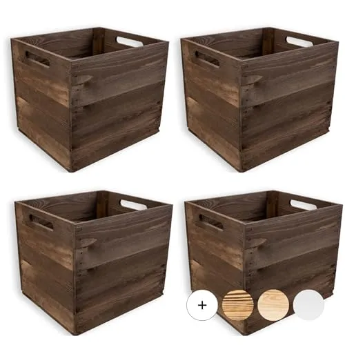 Creative Deco 4 x Holzkiste Wenge | passend für Kallax Regal | Holzbox mit Griffen | 33 x 37 x 33cm | Geschliffenes Holz | Aufbewahrungsbox Kinder Kisten für Regal Regalbox Holz Spielzeugkiste