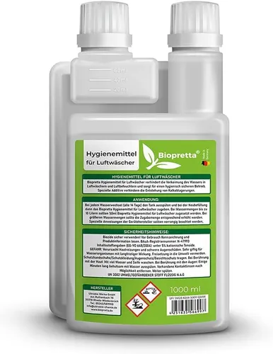 Biopretta Hygienemittel für Luftwäscher 1000 ml mit Dosierhilfe Luftbefeuchter