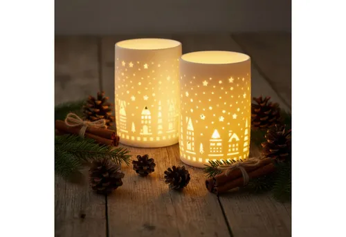 Levandeo® LED Dekoobjekt, 2er Set LED Dekoleuchte Weiß H13cm Porzellan Weihnachten Deko