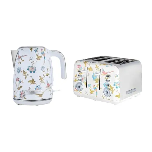 Laura Ashley Toaster und Jug Wasserkocher Set von VQ (Elveden Weiß, Elektrischer Wasserkocher und 4-Scheiben-Toaster)