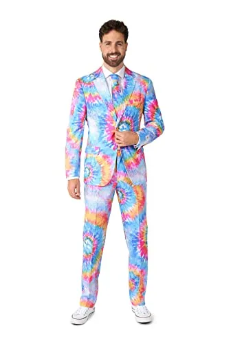 Opposuits Partyanzug Mr. Tie Dye - Der perfekte Hippie-Look für Karneval - Business- & Abendmode für Herren, einzigartiger Anzug im bunten Tie Dye Design, ideal für auffällige Auftritte und Partys.