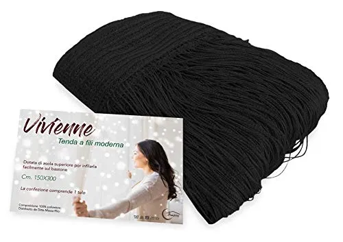 Tex family Vivienne Fadenvorhang für Tür, 150 x 300 cm, einfarbig, Schwarz
