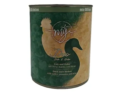 My Nassfutter Duo Ente & Huhn mit Hirse, Kürbis und Birne 820g Dose mÿ Hundefutter ohne Konservierungsstoffe, künstliche Aromastoffe, Farbstoffe & Lockstoffe