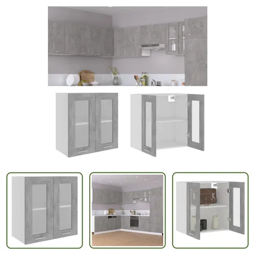The Living Store Hängeglasschrank Betongrau 60x31x60 cm