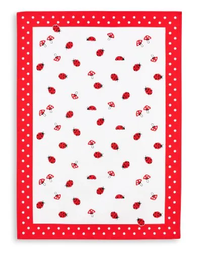 Halbleinen Geschirrtuch, KRACHT, Druckmotiv Marienkäfer/Pilze, Format 50/70