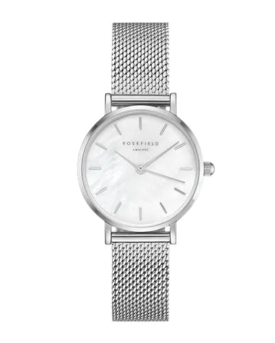 Rosefield Damenuhr The Small Edit - Elegante Silberne Uhr mit Weißem Zifferblatt - Armbanduhren für Damen: Anpassbare Uhrenbänder und wasserdicht bis 3 ATM, ideal für den Alltag und stilvolles Tragen.