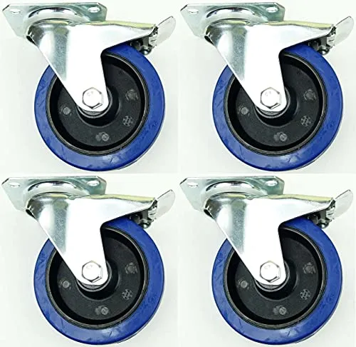 Stück 125mm Blue Wheels Lenkrollen mit Feststellbremse/Bremse FS Transportrollen Blau 200kg / Rad - INDUSTRIEQALITÄT (4x Brems) 4