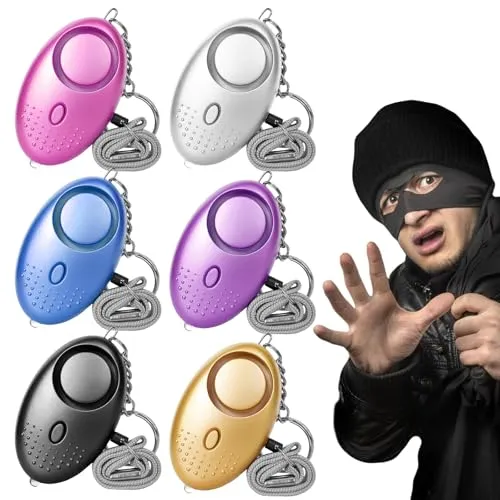 Stück Persönlicher Alarm, 130-135dB taschenalarm mit LED Licht Selbstverteidigungsalarm, Sicherheitsschlüsselanhänger (Lila+ Blau+Silber+ Gold+ Schwarz+Pink) 6