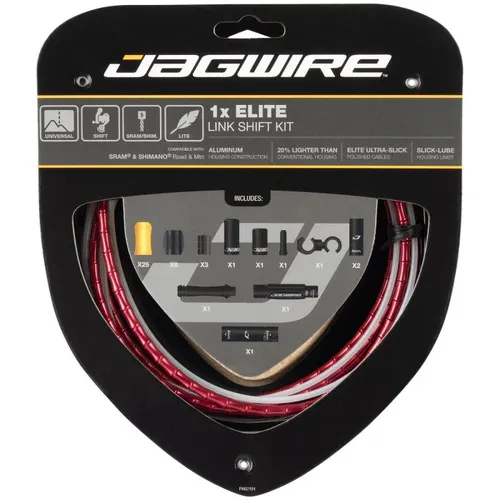 Jagwire 1x Elite Link Shift Kit - Red - Brems- und Schaltzüge für hochwertige Fahrradtechnik, bietet präzises Schalten und ein stylisches rotes Design.