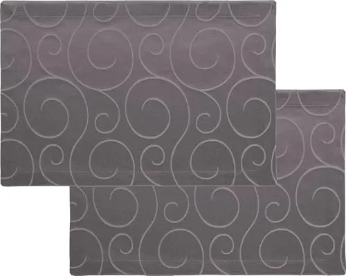 Erwin Müller Tischset im 2er-Pack, Platzset Oberhausen, Damast Ranken anthrazit Größe 35x50 cm - pflegeleicht, bügelleicht, mit Kuvertsaum