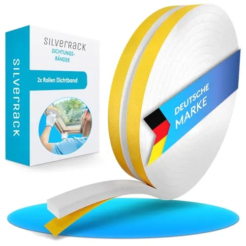 SilverRack 8m Dichtungsband selbstklebend Weiß [12 mm x 6 mm] - Schaumstoff Klebeband für Tür Dichtung, Fensterdichtung - Türdichtung Abdichtungsband - Fenster abdichten - Dichtband Isolierung