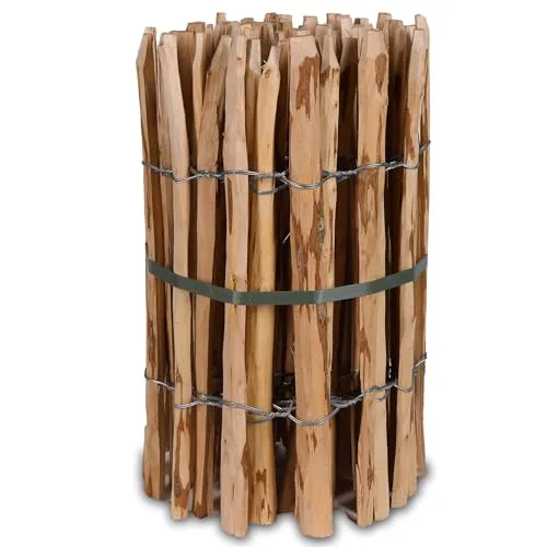 Staketenzaun Holzzaun 60cm Höhe - Witterungsbeständig und Dekorativ - Dekorative Zäune - 5m langer Staketenzaun aus Haselnussholz, ideal für Teichumrandungen und Gärten, langlebig und stabil mit einer Haltbarkeit von bis zu 25 Jahren.