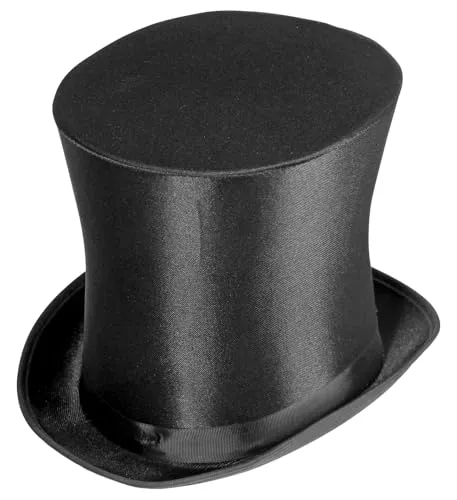 W WIDMANN MILANO Party Fashion Zylinder - Edler schwarzer Satin-Hut für Gentleman Kostüme - Kostüm-Kopfbedeckungen, beeindruckender 20 cm hoher Zylinder aus Satin, perfekt für Karneval und Motto-Partys.