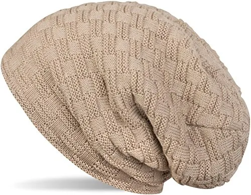 styleBREAKER Feinstrick Longbeanie Mütze mit Flecht Muster und warmem Fleece Innenfutter | Winter Strickmütze Unisex elastisch weich bequem warm, Farbe:Hellbraun