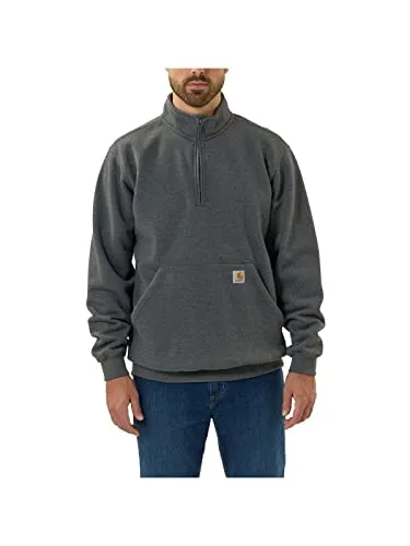 Carhartt Herren-Sweatshirt mit Stehkragen und Viertelreißverschluss, Grau, XL - Sweatshirt für Herren mit lockerer Passform, mittlerem Gewicht und praktischer Handwärmertasche – ideal für kühle Tage.
