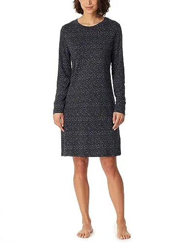Schiesser Damen Langarm Baumwolle Modal Sleepshirt Bigshirt-Nightwear Nachthemd, dunkelblau Gemustert, 48