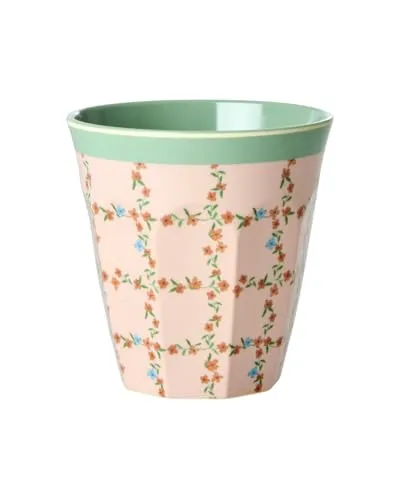 ReWu Rice Melamin Becher Medium - Rosa Blüten Print - Kinderbecher Campingbecher Campinggeschirr Trinkbecher Melamingeschirr Bruchsicher BPA-frei 250ml