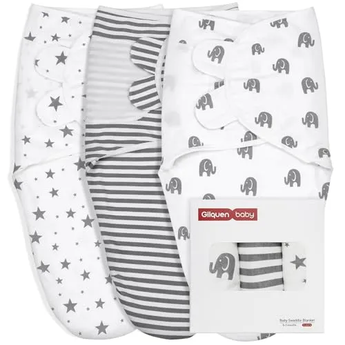 GLLQUEN BABY Swaddles Pucksack Baby 0-3 Monate,100% Bio-Baumwolle Baby Schlafsäcke für Neugeborene,Oeko-tex100 Schlafsack für Kleinkinder,Unisex 3er Pack Wickel
