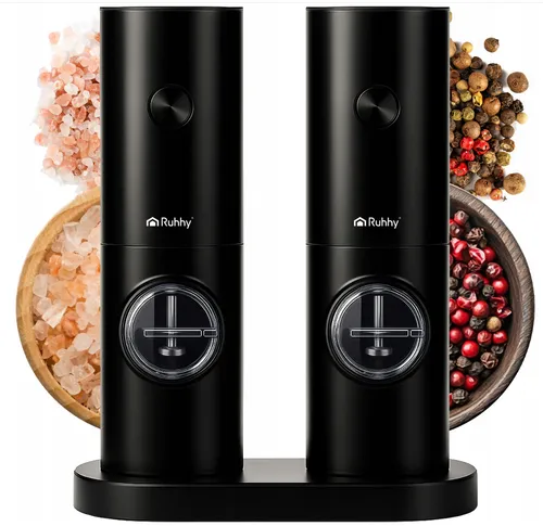 Elektrische Gewürzmühlen Set - Salzmühle & Pfeffermühle Schwarz - Praktisches 2er Set mit elektrischen Gewürzmühlen in Schwarz. Ideal für die einfache und präzise Gewürzverteilung in der Küche.